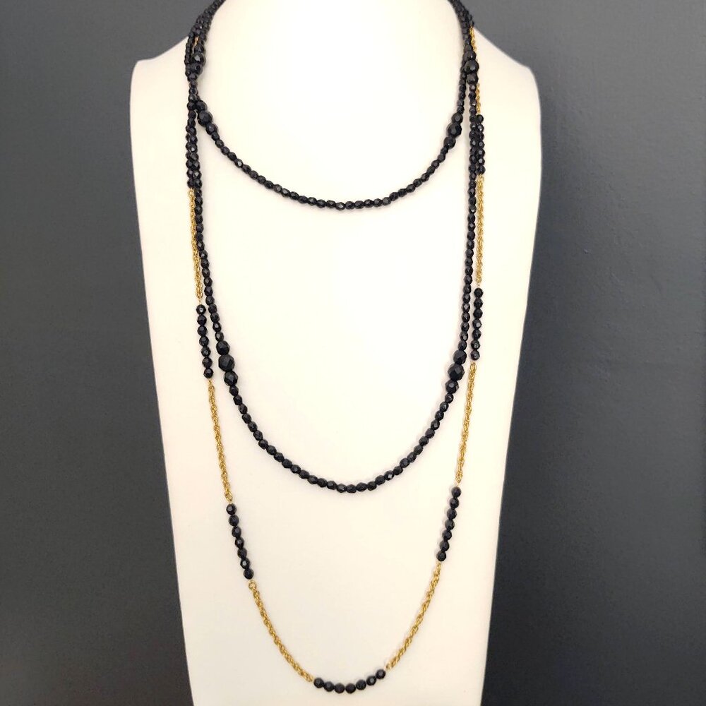Bundle gold and black glass beads/black glass beaded necklaces